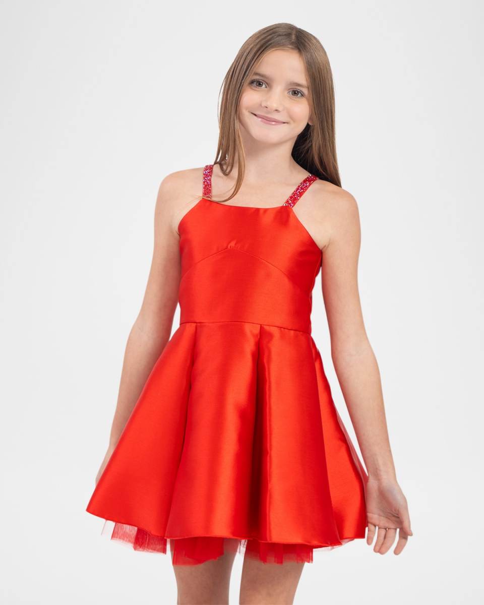 Girl's Henley Crackle Ballet-Strap Mini Dress, Size 7-12